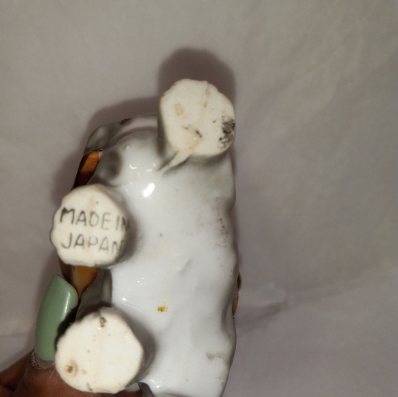 Japan Porcelian Ceramic Miniature Yorkie Dog w/Boot Toothpick Holder Gray &Brown - Picture 4 of 6